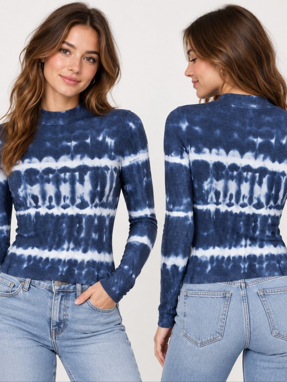 American Eagle S Navy Tie Dye Mock Neck Top Y2K Indie Casual Contemporary